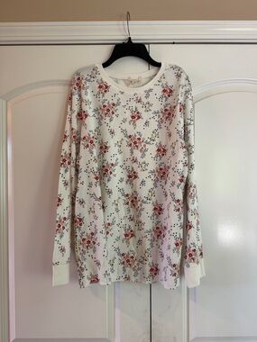 Style & Co. White Floral Long Sleeve Tee